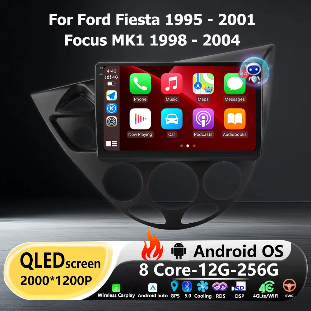 Car Radio Multimedia Player GPS Navigation Stereo For Ford Fiesta 1995-2001 Focus MK1 1998-2004 LHD Android 16 Auto Carplay 9''