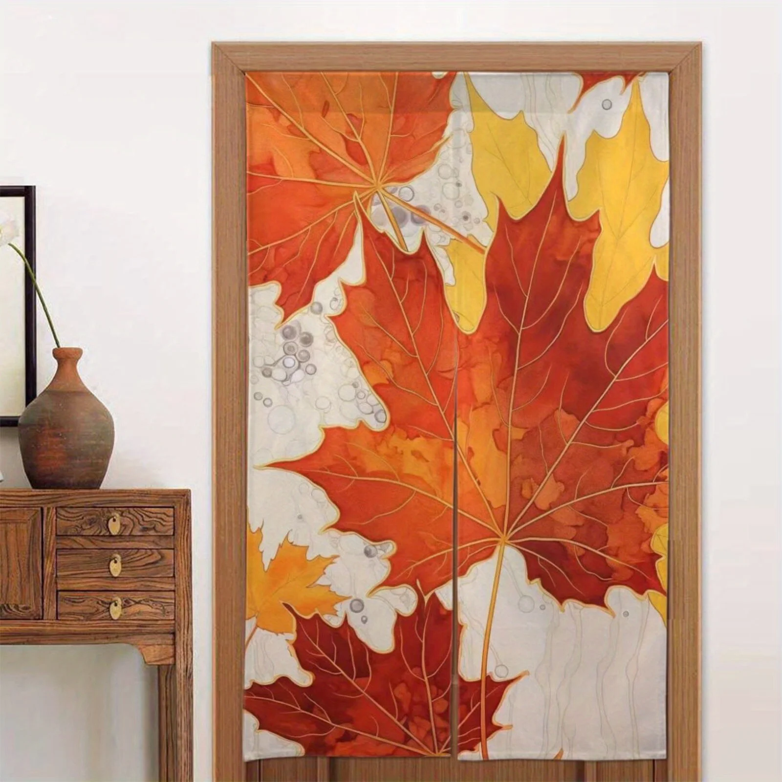 1pc Red and orange maple leaf pattern door curtain polyester fabric machine washable suitable for dining room kitchen decoration