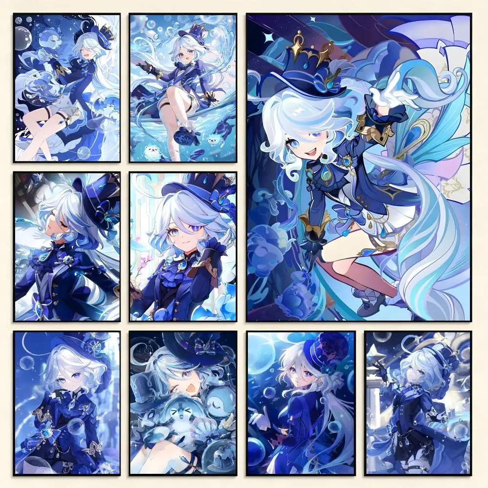 Game Character G-Genshin Impact Furina Poster Digital Solvent Print Waterproof PP Fade-Resistant Wall Art Room Decor Gift