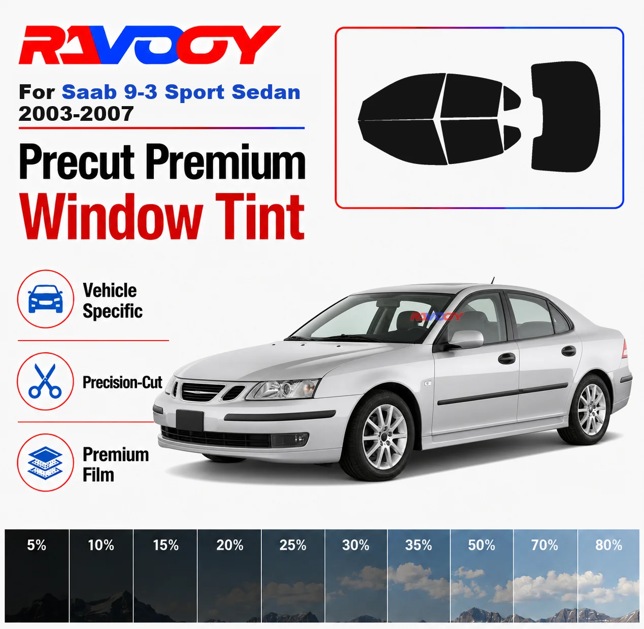 Premium Precut Window Tint Kit Front Rear Windows Rear Windshield For Saab 9-3 Sport Sedan 2003-2007 Car Solar Nano Ceramic Film