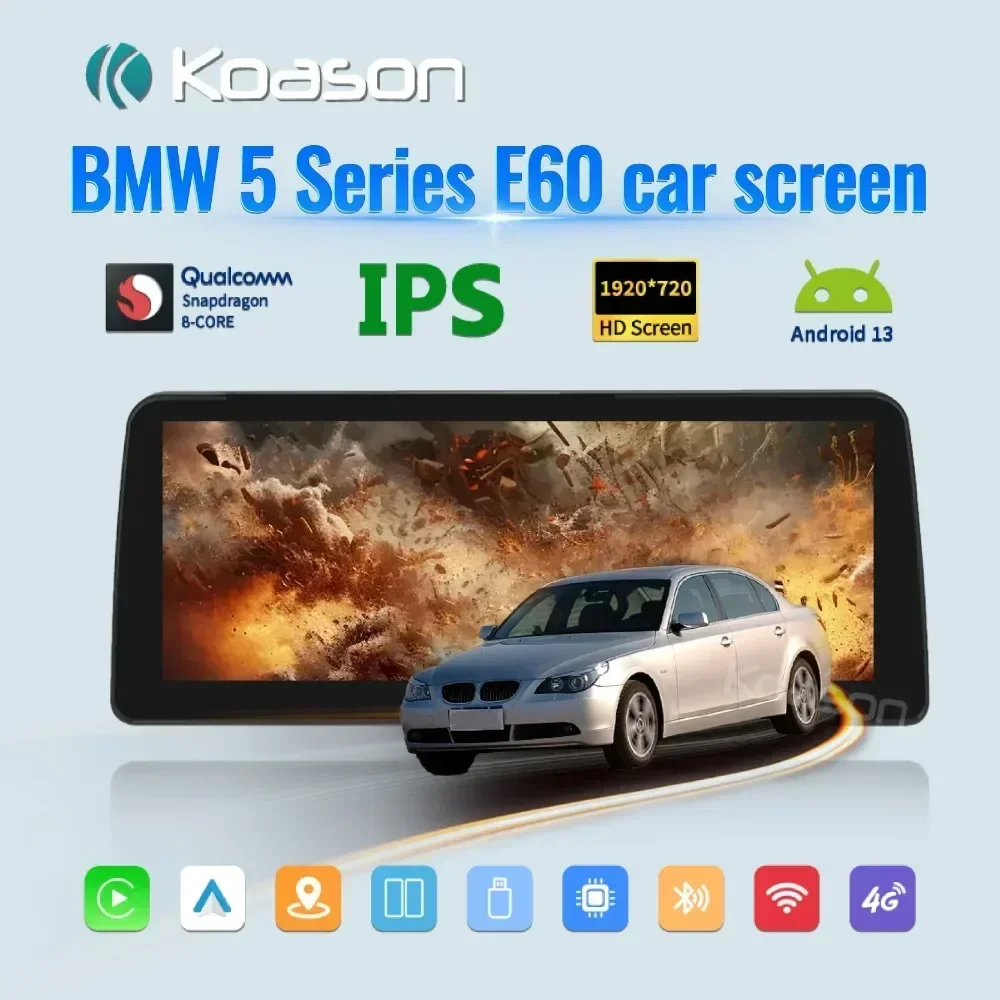 

Koason Snapdragon 680, беспроводной Android Auto CarPlay, сенсорный экран, головное устройство для BMW 5/6 серии M5 E60/E61/E63/E64, GPS Navi