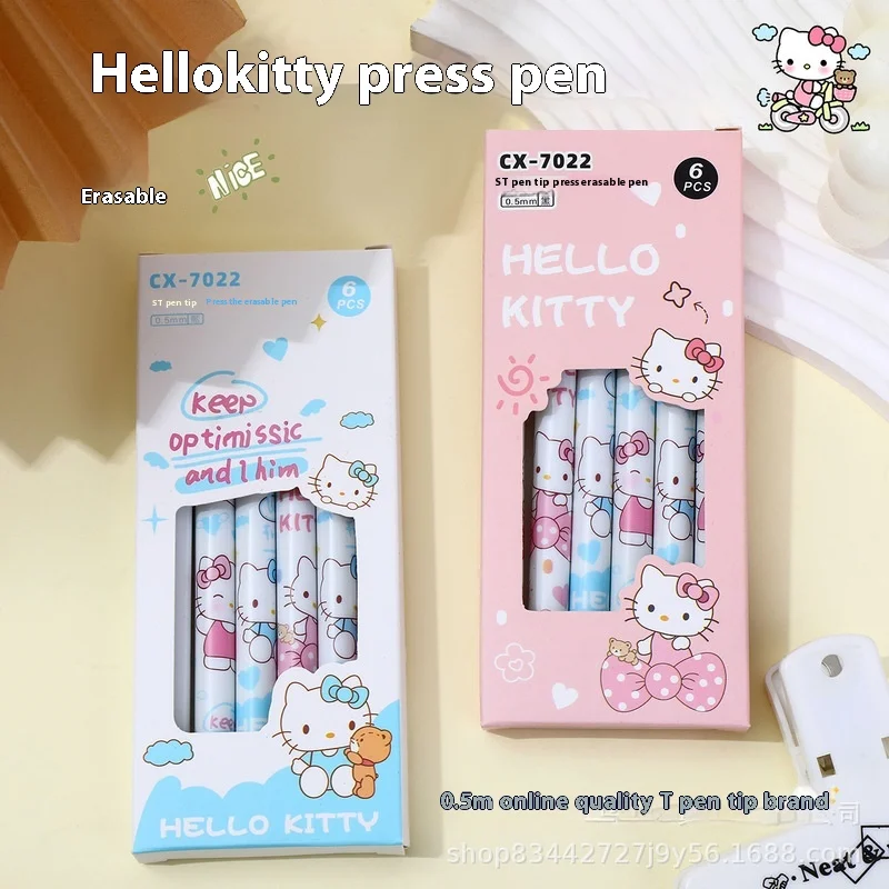 

Three Gulls 12Pcs Erasable Gel Pen Cartoon Set Hello Kitty 0.5mm Blue Black Press St Quick-Drying Pen Students Learn Stationery