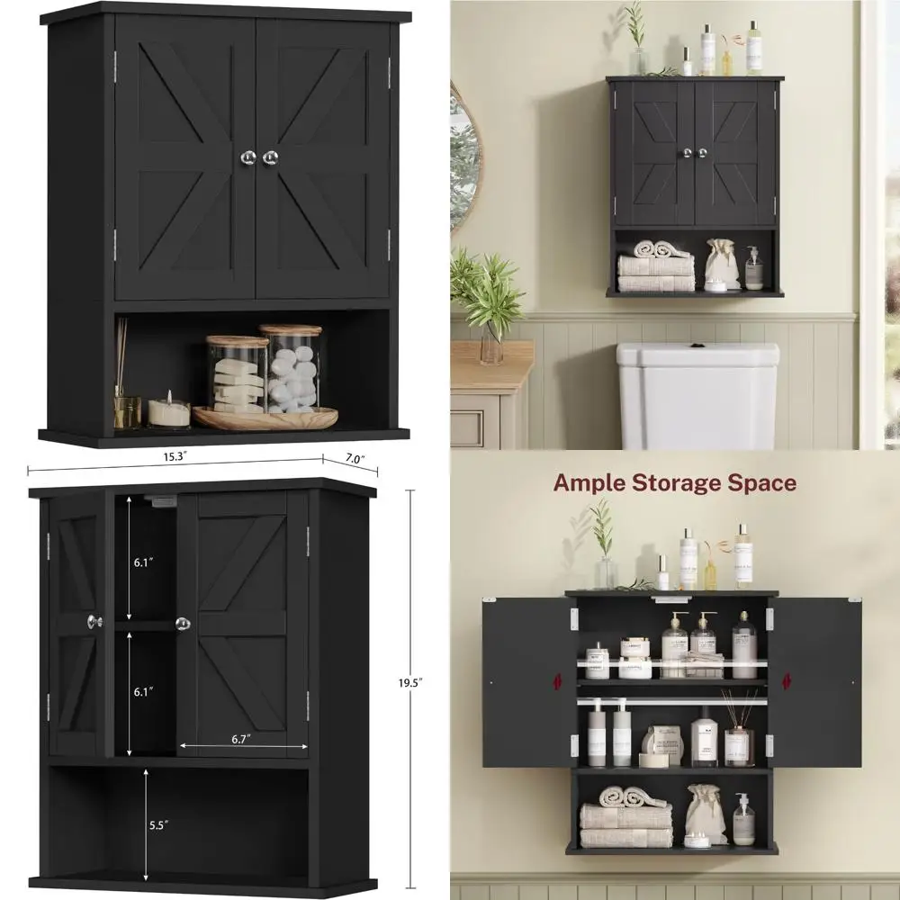 

Over Toilet Storage Cabinet with Barn Doors, Adjustable Shelf, Space Saving Medicine Cabinet for Bathroom