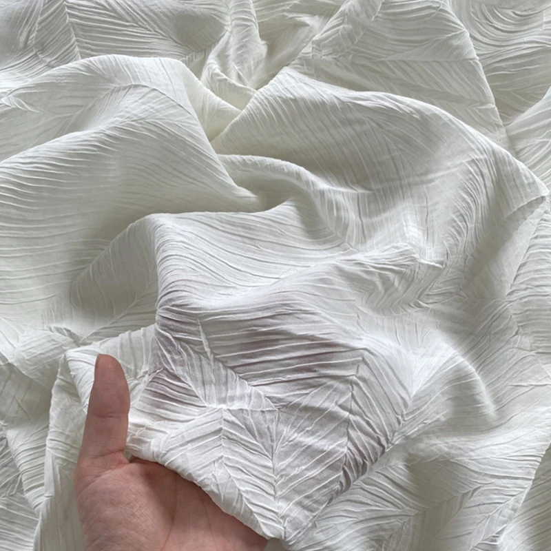 135cm Wide White and Black Pleated Chiffon Fabric Fashion Desinger Fabric for Top Blouse Dress Suit DIY Sewing Material