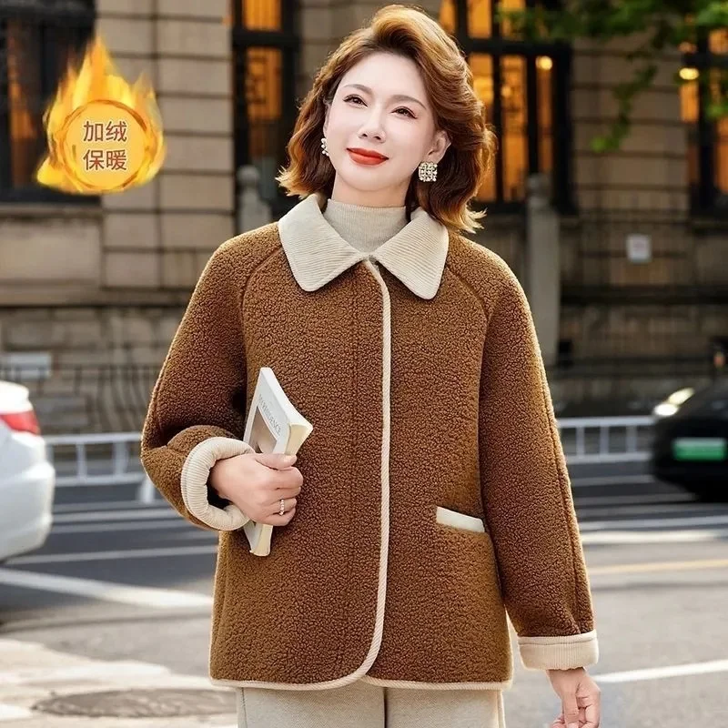 

Women's Granular Velvet Padded Woolen Coat Autumn Winter New And Elderly Fat Mother With High-Grade Contrast Warm Coat Ladies