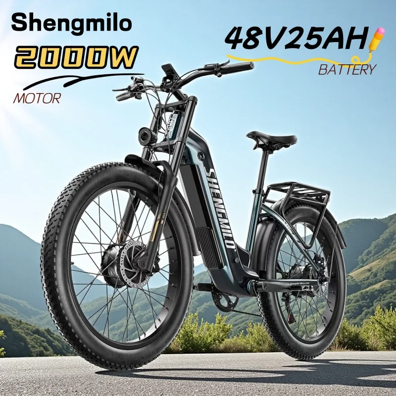 New2026 Shengmilo S700 POR Electric bike 2000w dual motor 48V25AH battery Electric bicycle 26 inch fat tire city ​​riding E-bike image 2