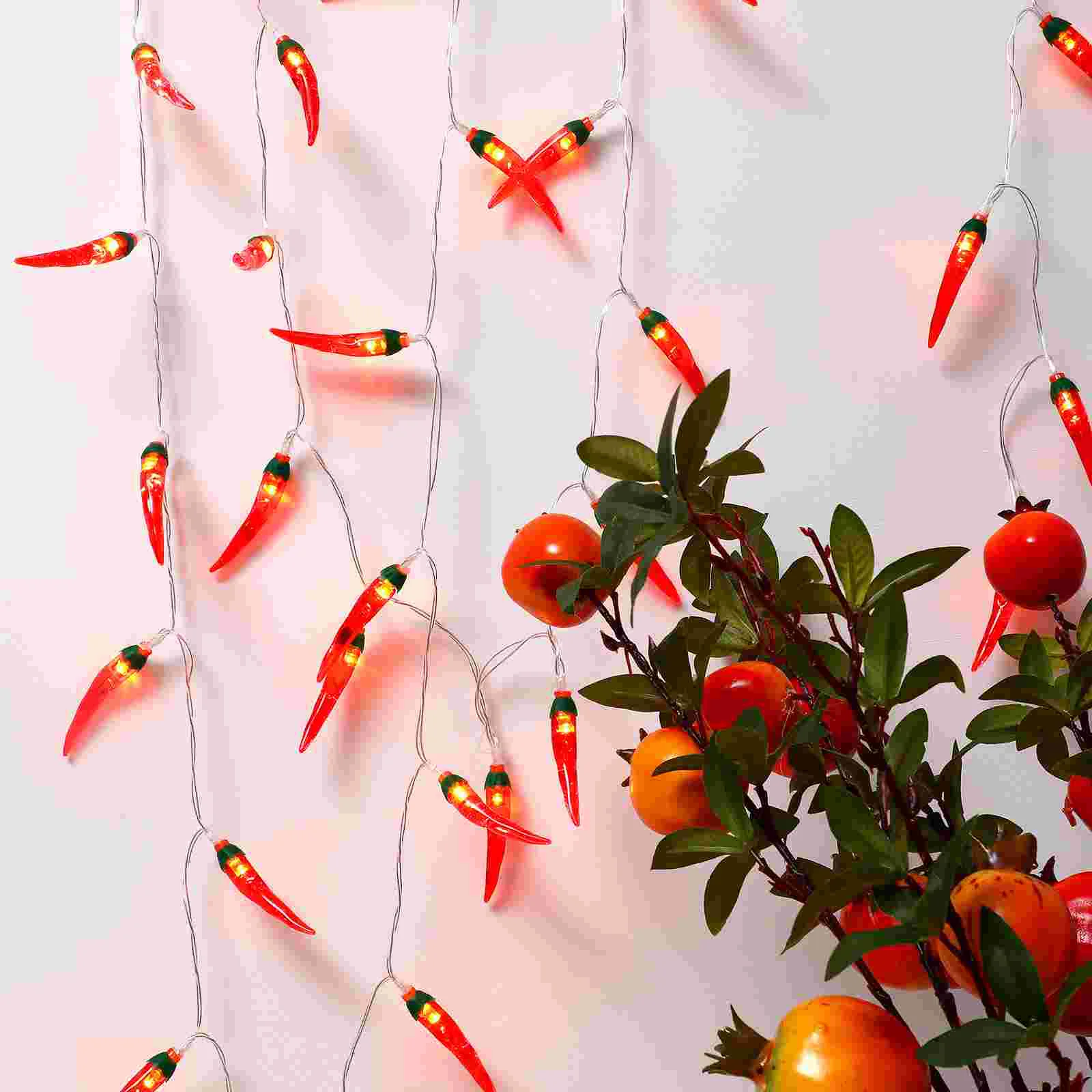 5M Chili String Lights 50 LEDs -operated Pepper Lights Decorations for Party Patio Fence Deck Balcony Camping (without Ba