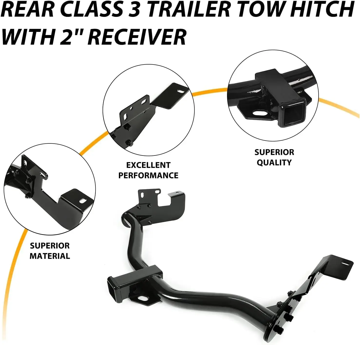 Trailer Towing for Ford Escape, Mazda Tribute, and Mercury Mariner, Metal, Black, 2-Inch Receiver, Replacement for 13650