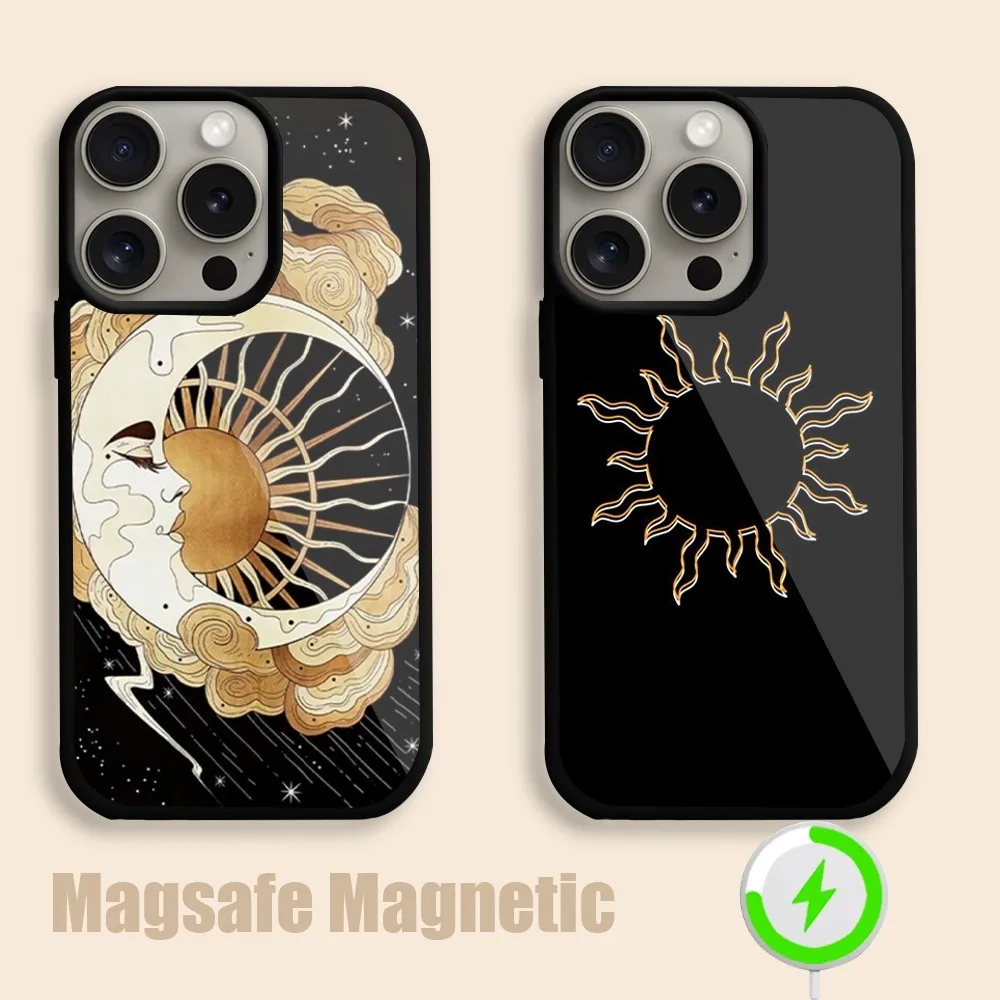 Sun Moons Star Astrological Phone Case For iPhone 15 14 13 12 11 Pro Max Plus Magsafe Magnetic Wireless Charging Cover