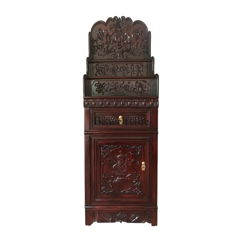 

Buddhist niche vertical cabinet supply table with door modern e****mical simple solid wood household fine carving table