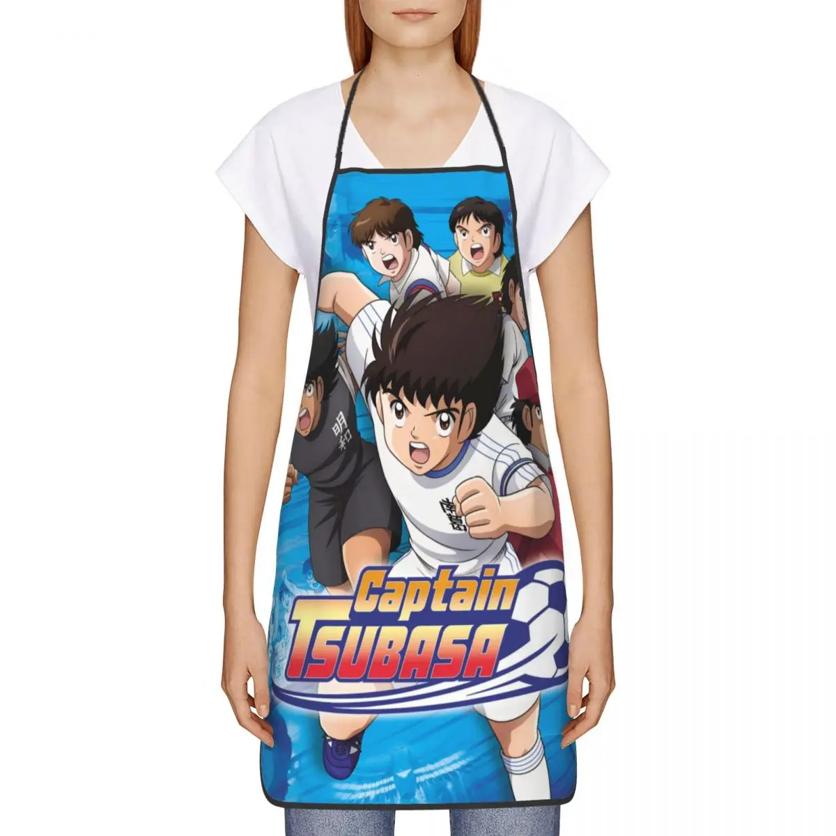 Unisex Japan Football Manga Captain Tsubasa Bib Apron Adult Women Men Chef Tablier Cuisine for Kitchen Cooking Baking