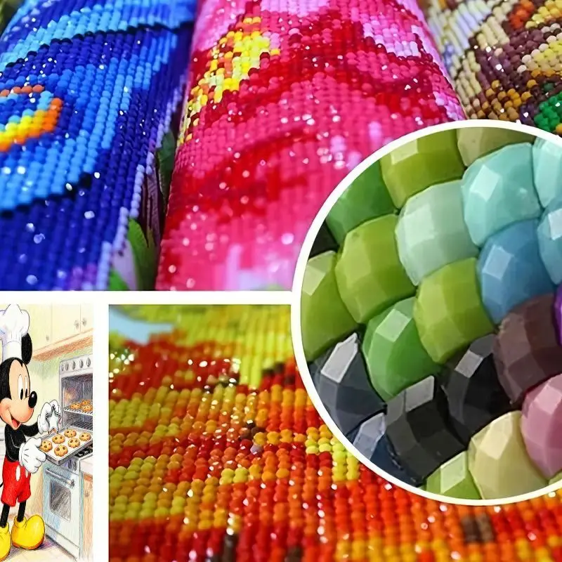 1 шт. Disney Mickey Mouse Chef Diamond Painting Kit, 5D Full Drill Round Diamond Art, DIY мультяшная кухонная сцена для выпечки, 40x50 см La