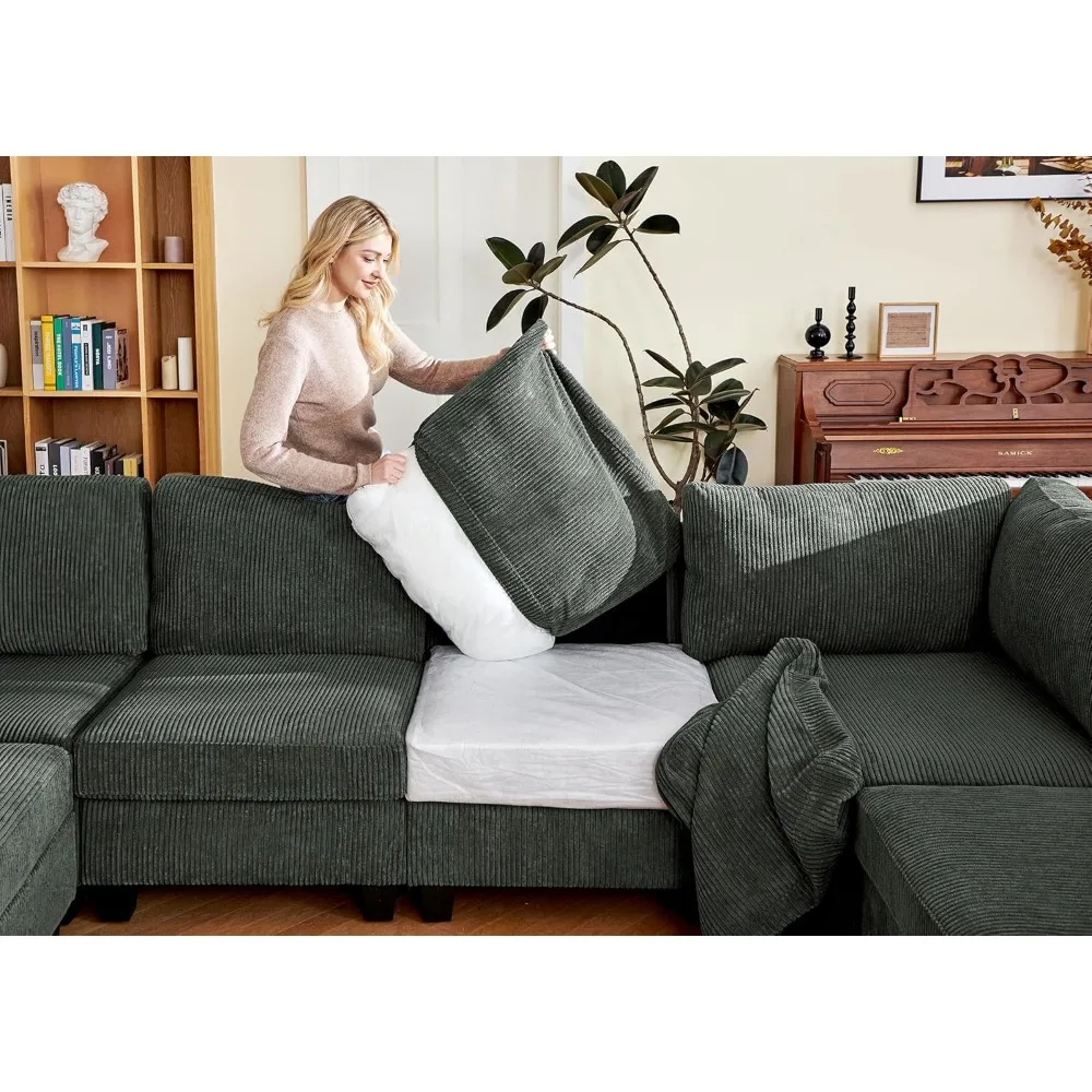 

Storage Ottoman Sleeper Sectional Sofa with Corduroy Sectional Couch with Chaise Modular Design for Living Room