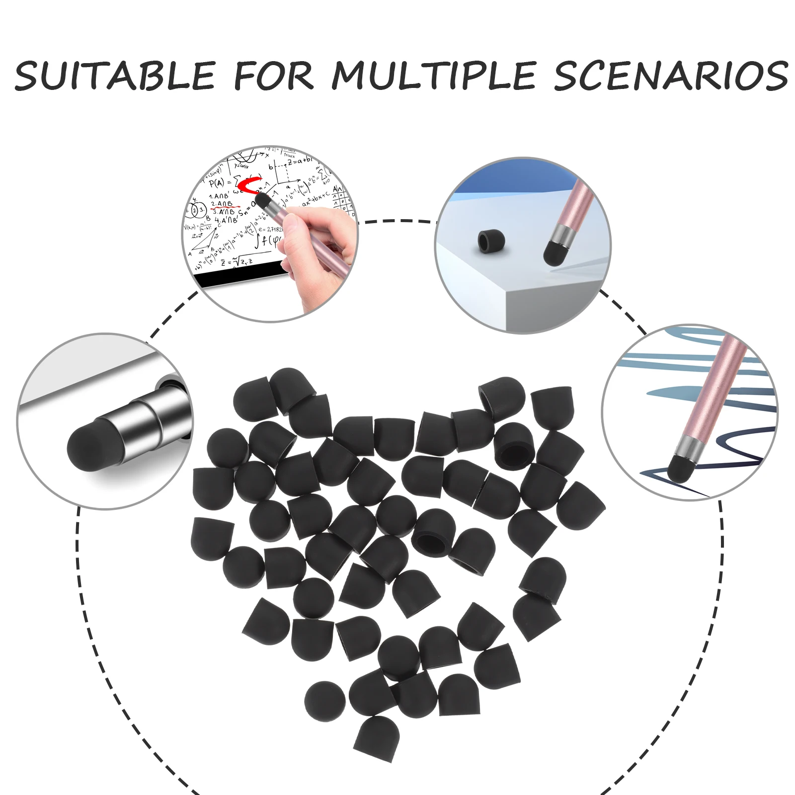 

50pcs Silicone Capacitive Pen Tips Stylus Replacement for Touchscreens Precision Writing Drawing Tool Rubber Nibs Compatible