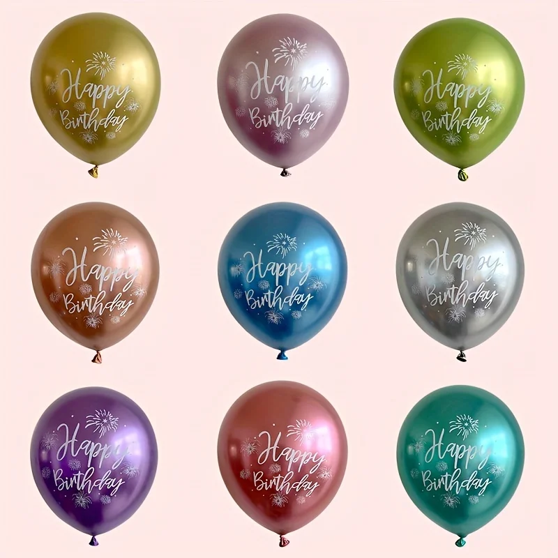 10pcs Birthday Balloons Happy Birthday Printed Pattern Baby Shower Chrome Latex Balloon Metal Birthday Party Decorations Globos