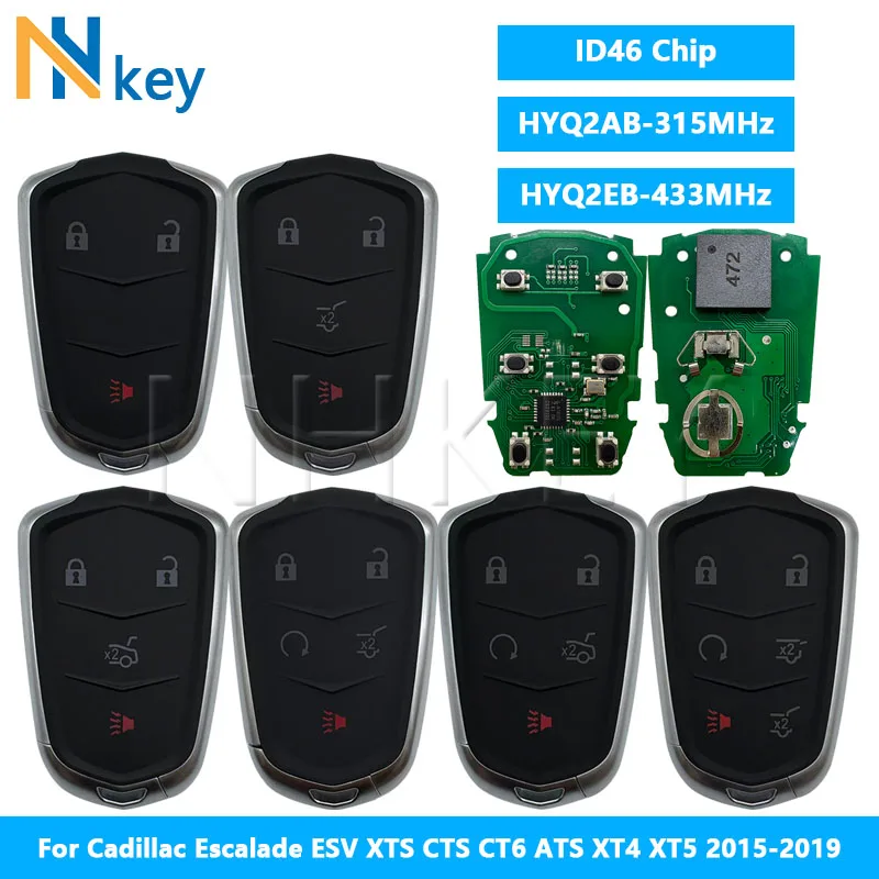 

NHKEY For Cadillac Escalade ESV XTS CTS CT6 ATS XT4 XT5 2015-2019 ID46 Chip HYQ2AB-315MHz/HYQ2EB-433MHz Car Remote Key FOB