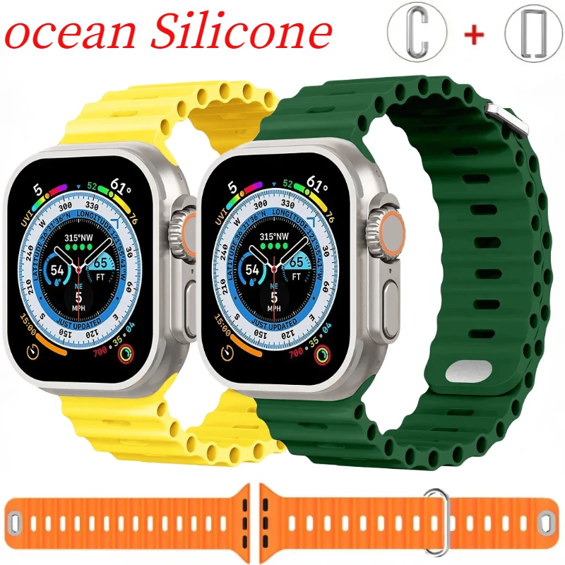 Ocean Silicone Strap For Apple Watch Band Ultra/2 49mm 10 42mm 46mm Bracelet iWatch 9 8 7 45mm 41mm 6 5 4 SE 44mm 40mm 42mm 38mm