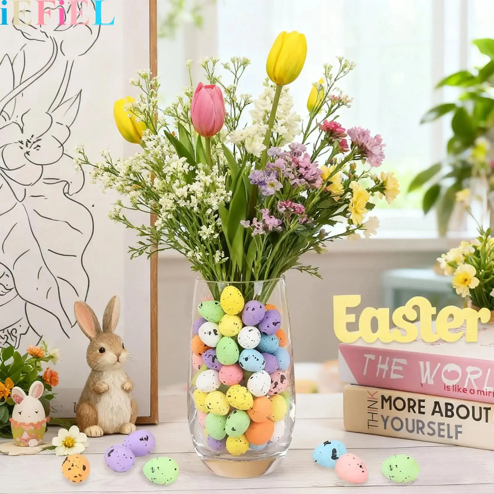 

100Pieces Easter Eggs Decorative Foam Colorful Easter Eggs Ornaments for Crafts Home Garden Decor