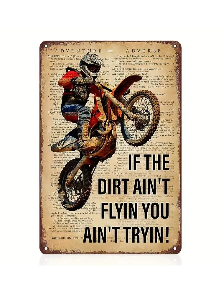 AliExpress NONE Retro Dirt Bike Metal Tin Sign - If The Ain't Flyin You Tryin Wall Art No Battery Required, Feathers, High-Quali