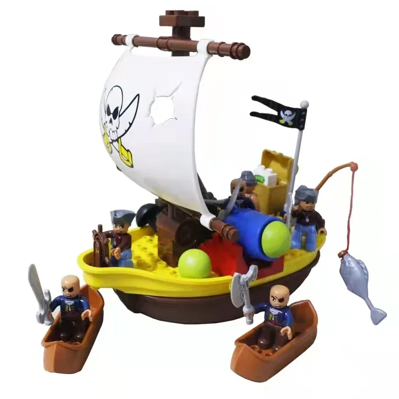 Big Size Building Block Adventure Ship Series Compatible Duplo Brave Pirates Treasure Island Children Kids Gifts Assembly Toys