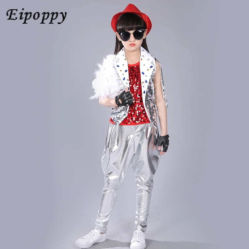 زي رقص مطرز للفتيان والفتيات ، بدلة عصرية ، ملابس أداء هيب هوب