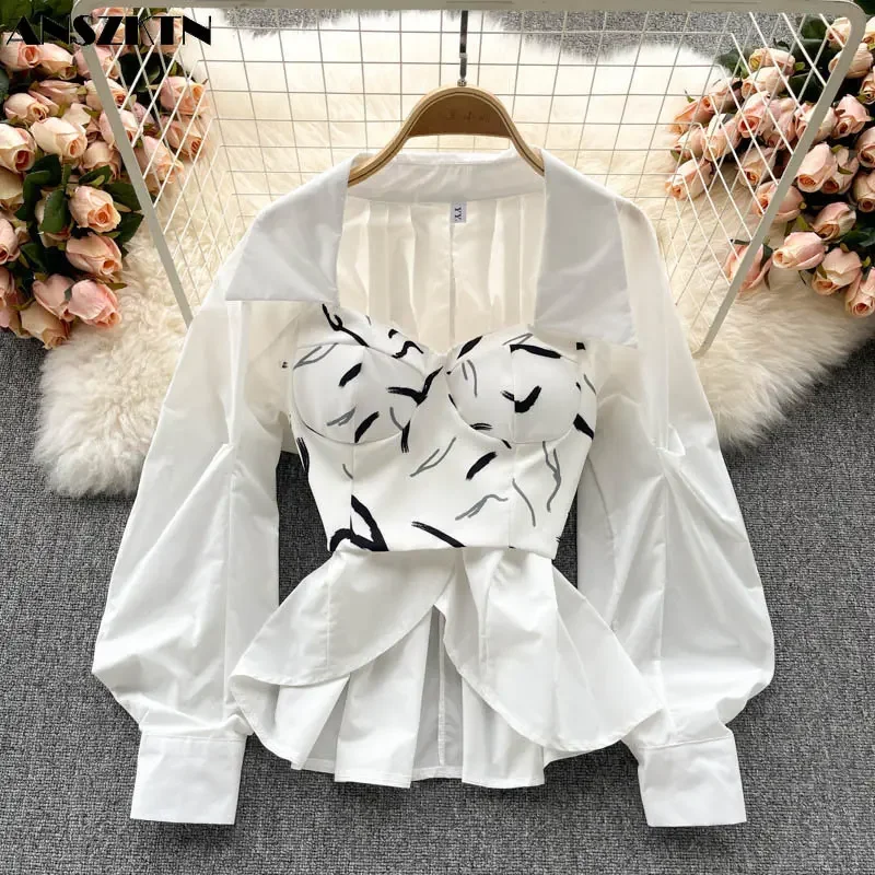 Fashion Spring And Autumn New V-Neck Design Sense Wrap Shirt Female Blouse