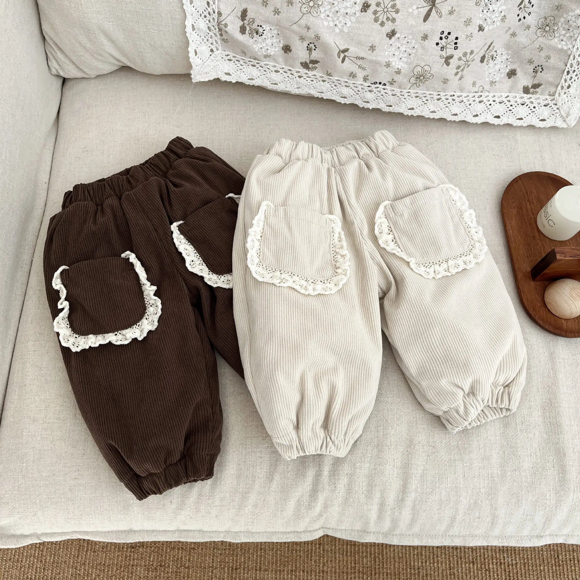 Korean Girls' Winter Velvet Corduroy Pant Baby Thickened Warm Casual Simple Versatile Leggings