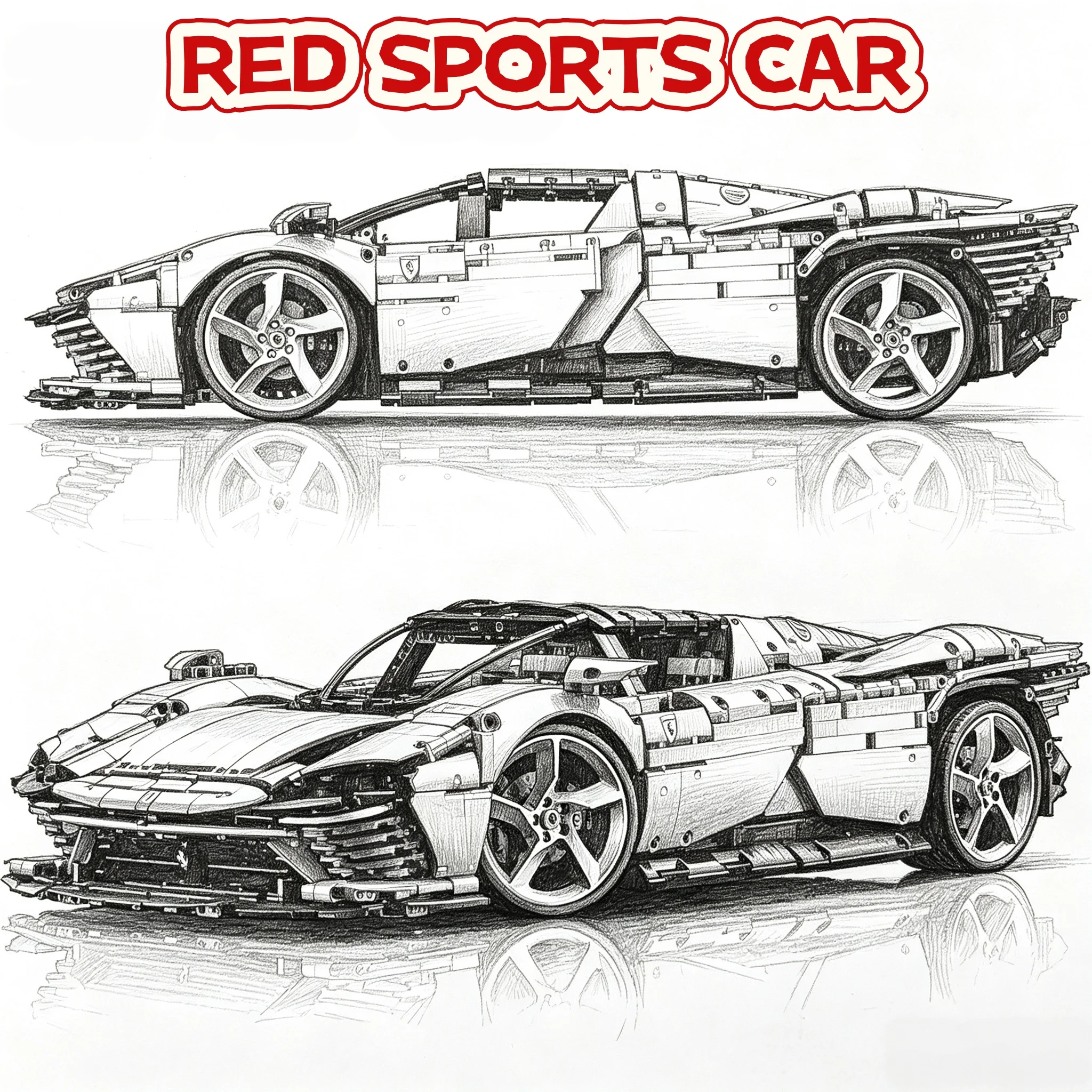 Creative Technology Red Sports Car Building Block Model Red SP3 Racing Car Block Assembly Toy Gift