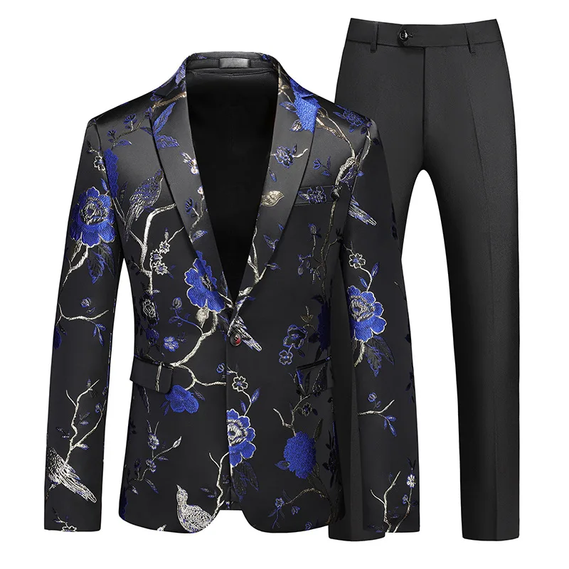 

(Jacket + Pants) Fashion New Embroidered Suit 2 Pcs Set Men Luxury Business Slim Fit Prom Groom's Wedding Social Tuxedo 6XL-M