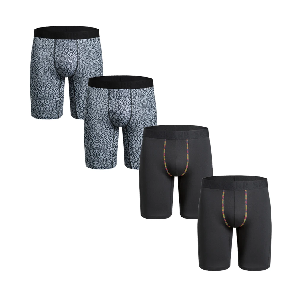 4PCS-Long Boxer Mens Polyester Underwear Man Soft Sexy Panties Long Leg Men Underpants Brand  Trunks Wear Resistant Pack Luxury