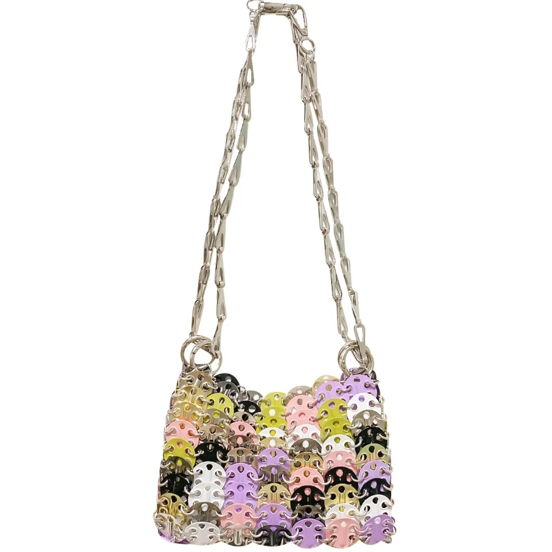 

Женская сумка на плечо ручной работы с цветными металлическими блестками, трендовая блестящая цепочка с блестящей цепочкой, маленькая квадратная сумка, модная сумочка для ужина