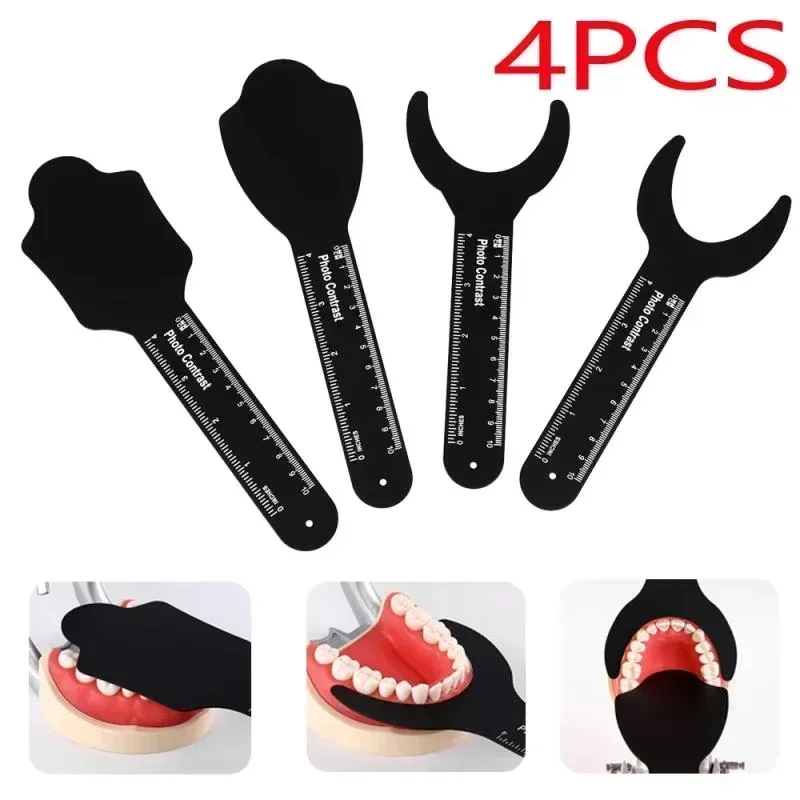 4Pcs Autoclavable Dental Cheek Retractor with Scale Mark Orthodontic Contrast Board for Oral Photography Black Background Tools