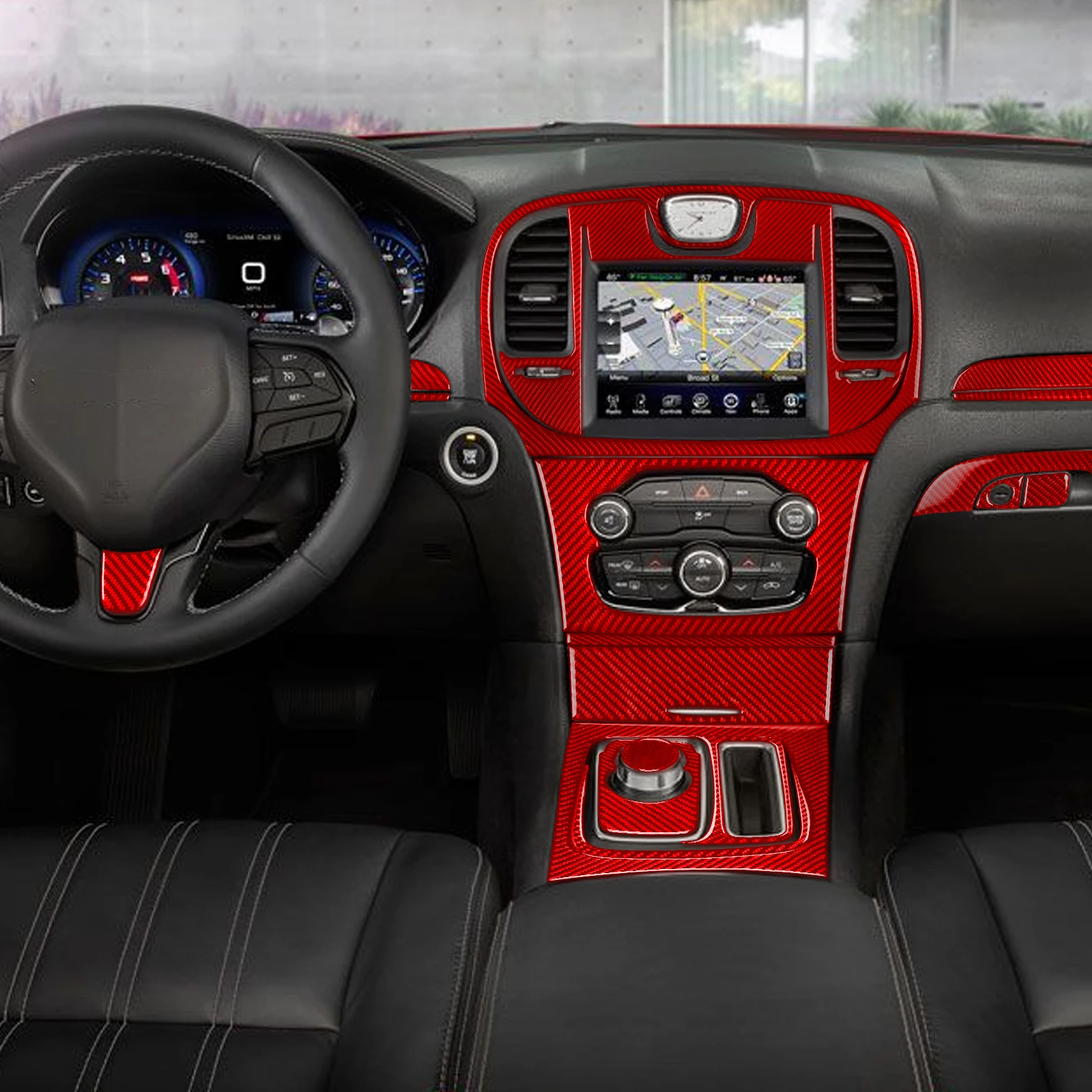 

For Chrysler 300 300C 2015-2023 Red Carbon Fiber Central radio AC CD shift Cup Door panel Car Accessories Decorative Stickers