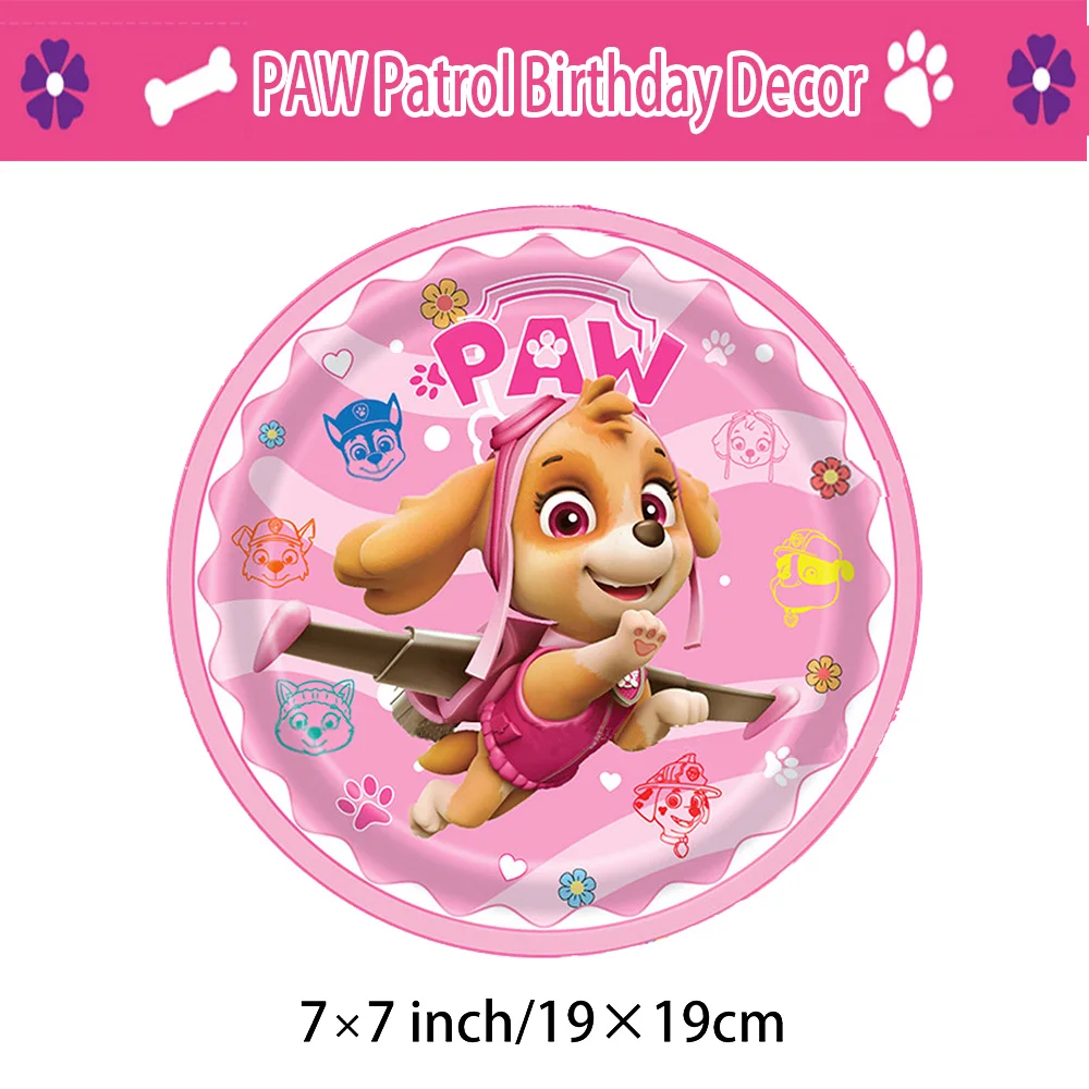 ชุดตกแต่งวันเกิดการ์ตูนพาวพาโทรล สีชมพู ลายสุนัขสกาย ชุดจานชามแก้วกระดาษแบบใช้แล้วทิ้ง ผ้าปูโต๊ะ สำหรับเด็กผู้หญิง งานเลี้ยงฉลองวันเกิดเด็ก