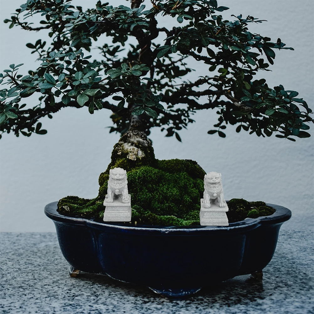 

2 Pair Miniature North Lion Ornament Chinese Guardian Figurine Home Decor Bonsai Plant Pot Gardening Micro Landscape Decorative