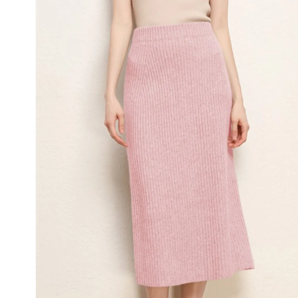 Casual Fashion Knitting High-waisted Slit Body-hugging Waist Cinching Slim Women's Skirt Spring Autumn Solid Color Female Skirt