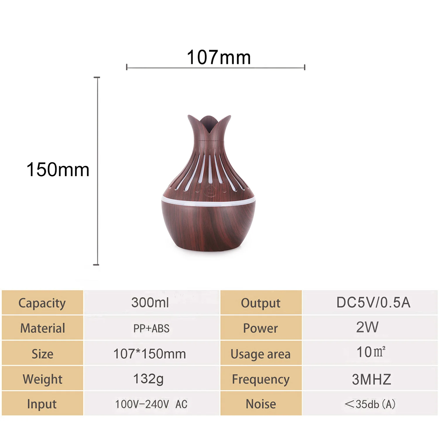300ml USB Wood Grain Air Humidifier Creative Hollow Flower Vase Mist Maker Ultrasonic Cool Mist Humidifier for Home Office