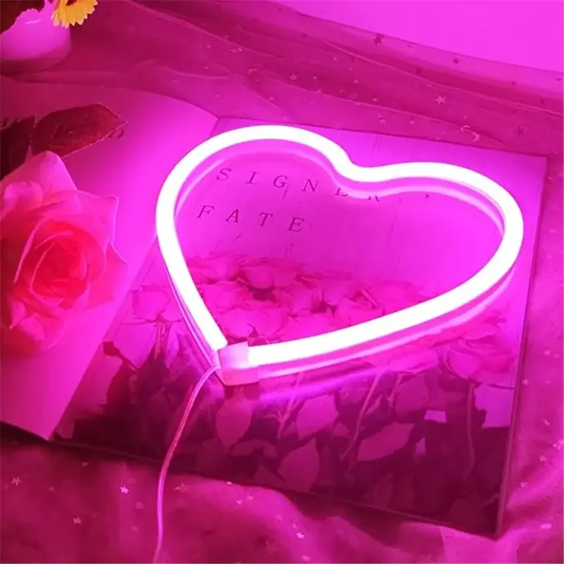 Lumière LED néon rose en forme de coeur, décoration d'intérieur, cadeau suspendu, nouveau, 1 pièce