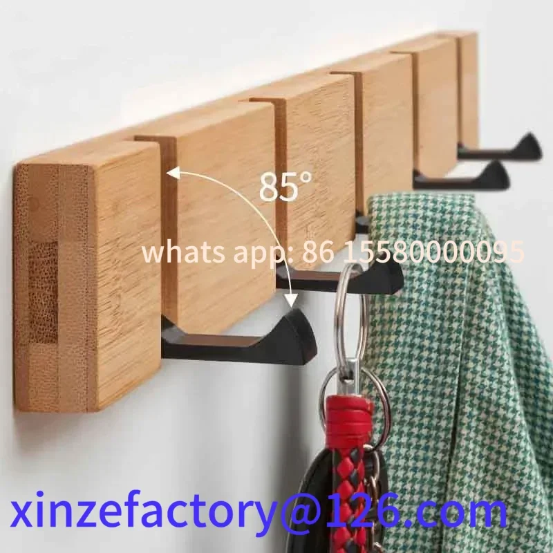 

Customizable Foldable Bamboo Rack with Aluminum Hooks No Need to Drill Coat Hat Clothing