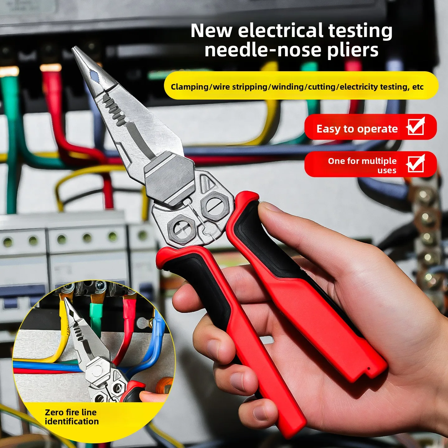 Industrial-Grade Spring-Loaded Electrician Needle Nose Pliers - Multifunctional Wire Cutting & Stripping Heavy-Duty Hand Tool