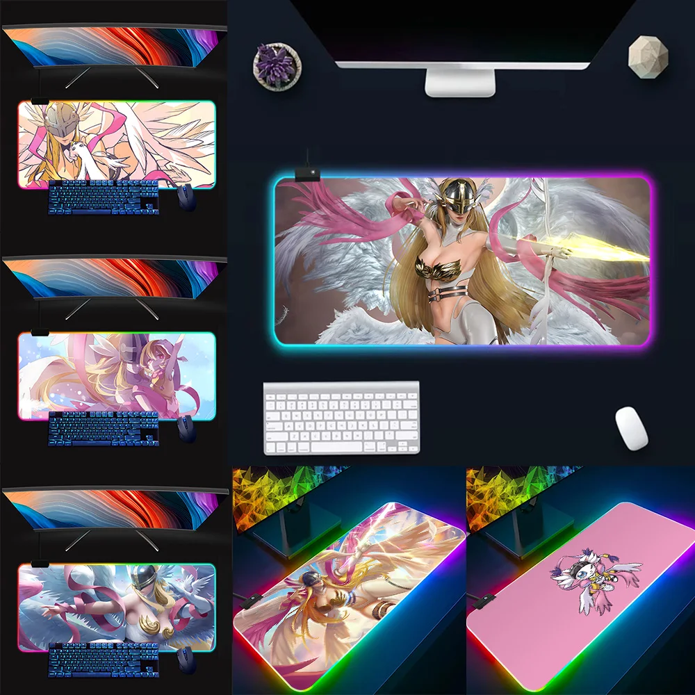 D-Digmon Angewomon RGB Pc Gamer Keyboard Mouse Pad Mousepad LED Glowing Mouse Mats Rubber Gaming Computer Mausepad