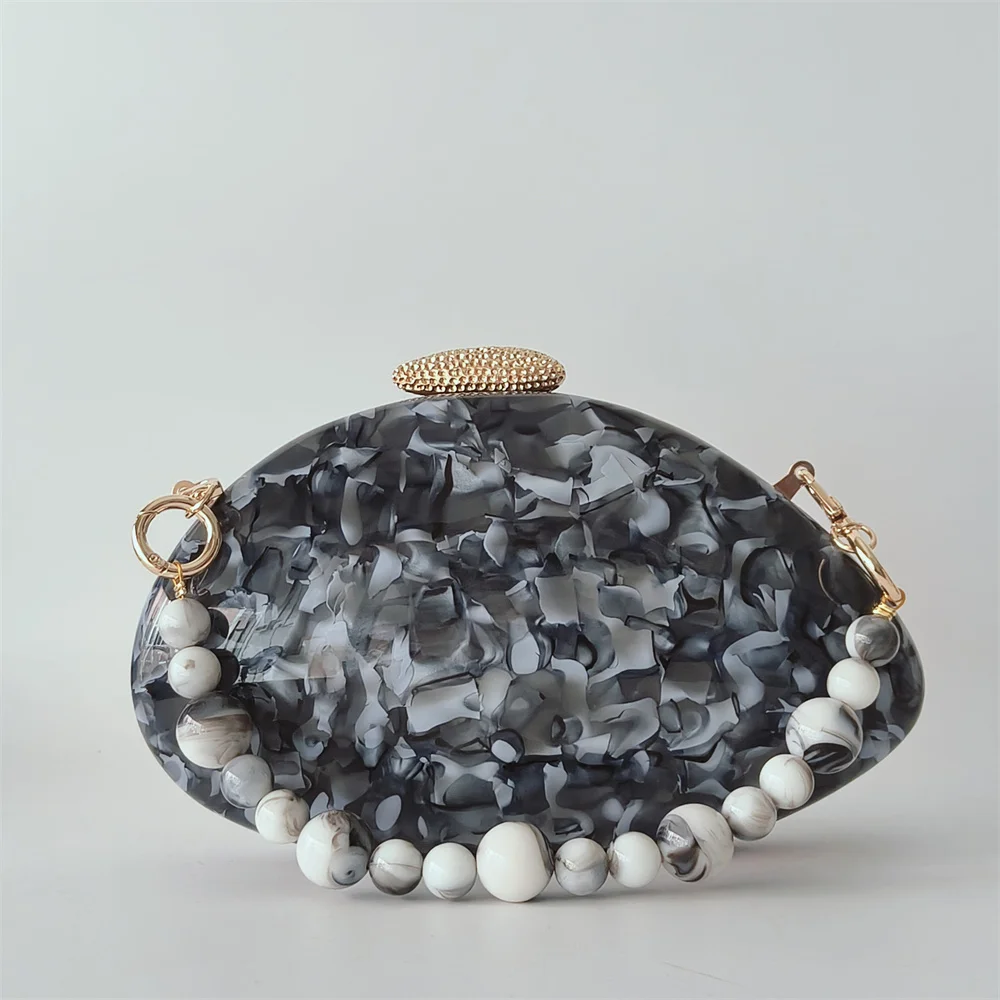 

Oval Clutch Crossbody Bag Shell Elegant Women's Hand Wallets Evening Bags Shoulder New Special Shape Acrylic Wedding Handbags