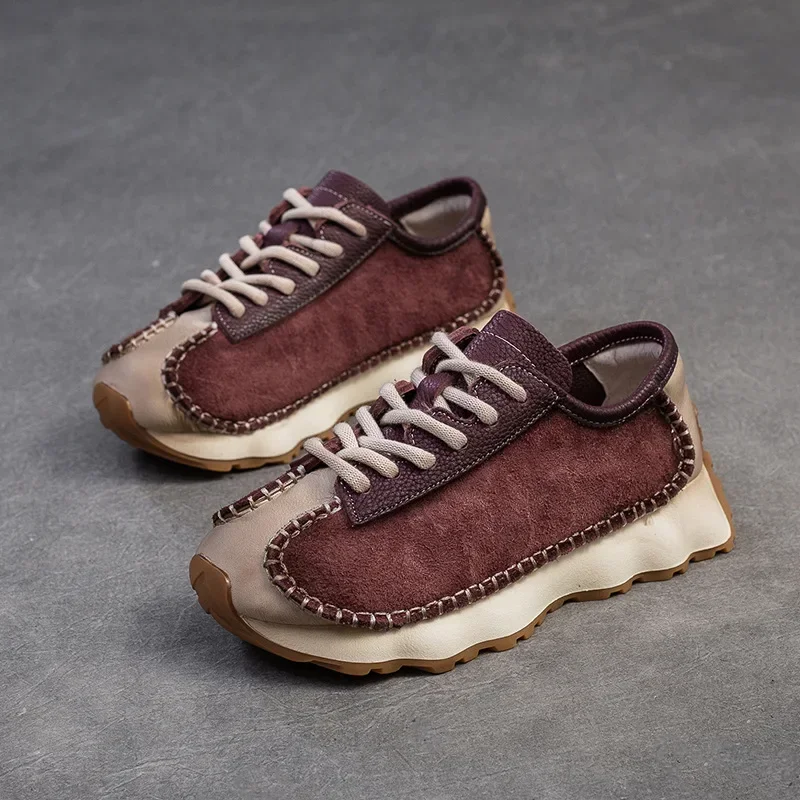 Careaymade-الجلد المدبوغ البقرة جلد طبيعي مختلط اللون Preppy فتاة تفلكن منصة إسفين الصيف السيدات ربيع الخريف مريح الموضة