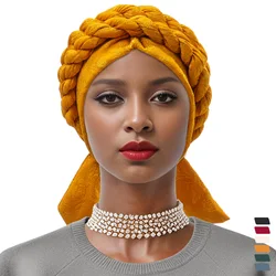 Double Braid Turban Cap Women Cancer Chemo Caps Beanie Head Wrap African Braid Halo Bonnet Hair Loss Cover Mujer