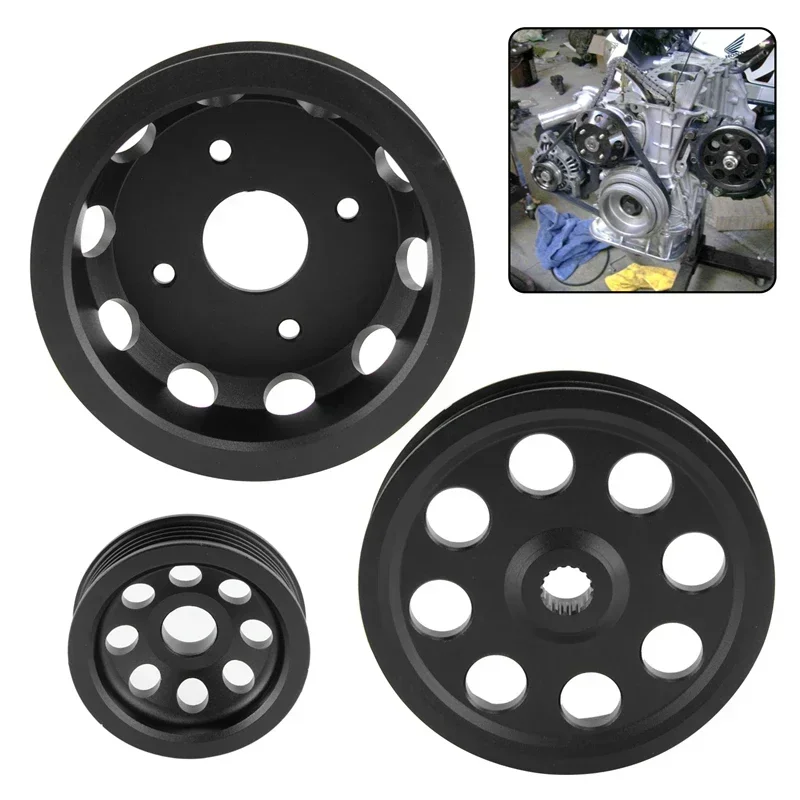 3PCS Underdrive Crank Pulley Kit For Nissan Silvia 240SX S14 S15 SR20 1989-1998