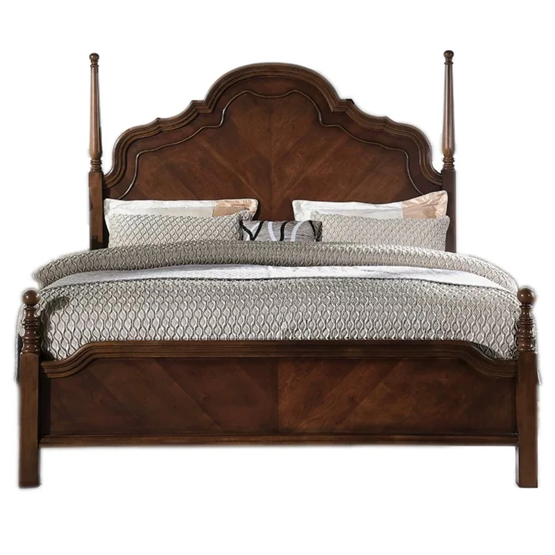 l*-Modern Luxury Adjustable Double King Queen Solid Wood Bed Mahogany Non-Foldable Plywood Panel Elegant Contemporary