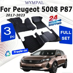 Car Mats Floor For Peugeot 5008 P87 2017~2023 7seat Luxury Leather Mat Car Floor Mats Universal Waterproof Cocho Car Accessories