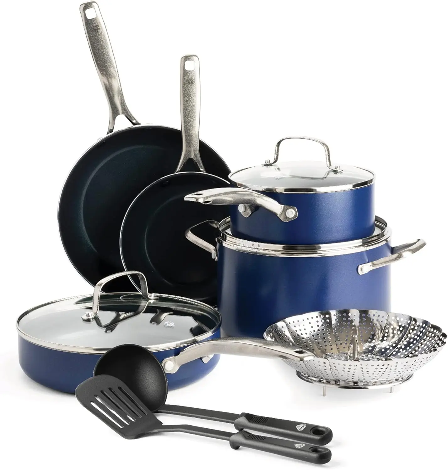 

Cookware Diamond Infused Ceramic Nonstick, 11 Piece Cookware Pots and Pans Set, PFAS-Free, Dishwasher Safe, Oven Safe