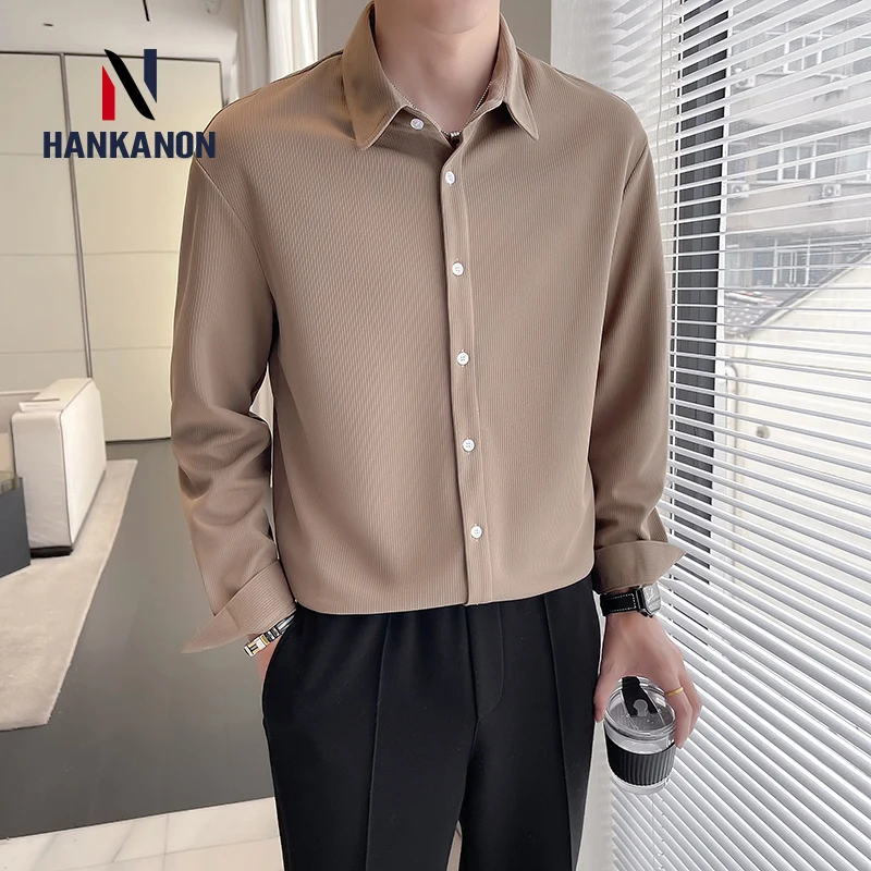 

Men's Long-sleeved White Shirt for Autumn, Thick Vertical Striped Business Casual Shirt, Everyday Casual Top.Thickened Shirt