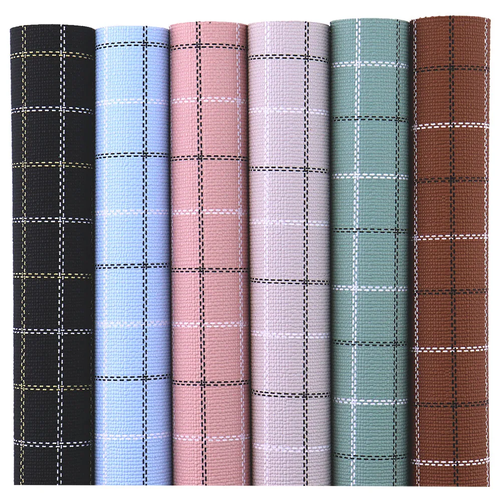 Gingham Tarten Leatherette Faux PU Leather Fabric For Handbags Gift Boxes DIY FD465